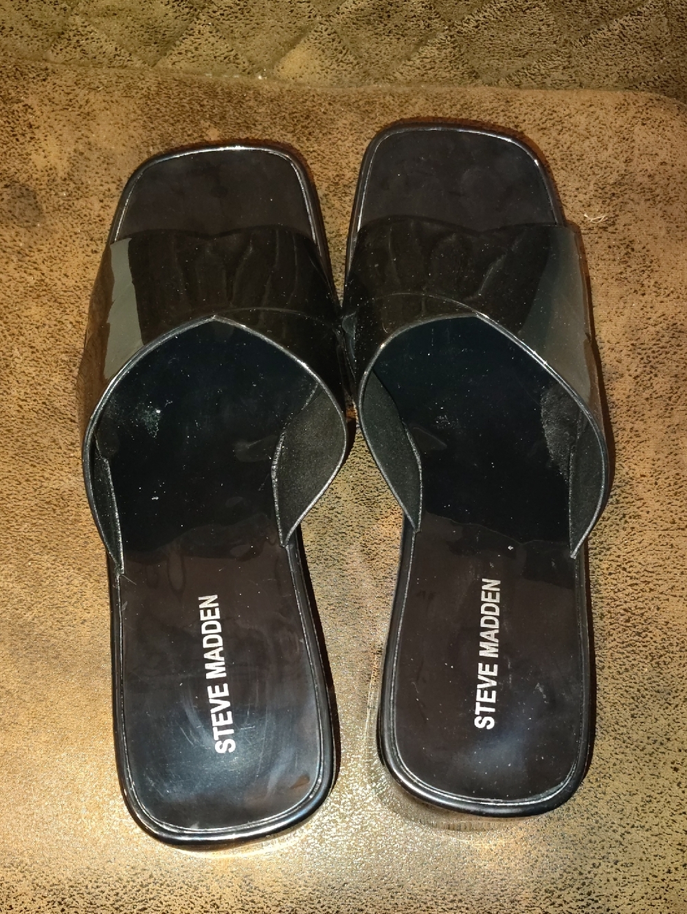 Steve Madden Black Patent Square Toe Slide Mules